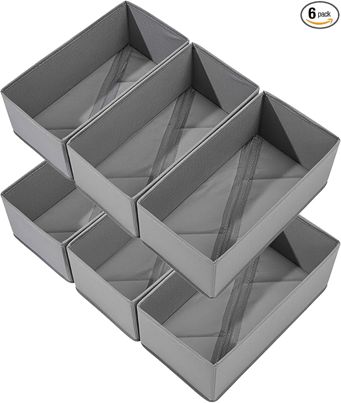 Sock Drawer Organizer 6 Pack, Gray