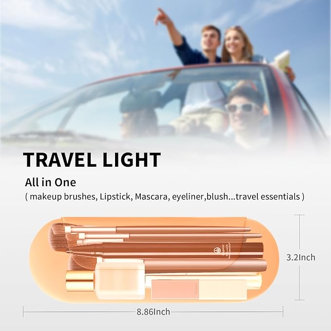 AGIKET Silicone Makeup Brush Holder Travel Cosmetic Bag：Soft Portable Cosmetic Face Brushes Holder with Upgrade Anti-Fall Out Magnetic Closure, Large Travel Makeup Brush Case - Orange