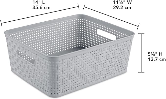 Sterilite 18 Pack Plastic Storage Bin Organization Containers, Short Baskets, Cement