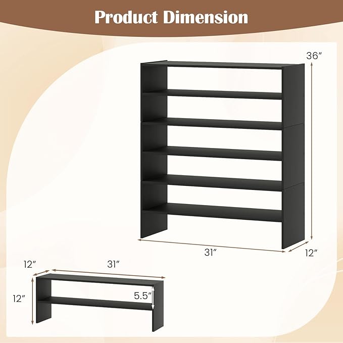 Tangkula 6-Tier Stackble Vertical Shoe Rack, Space Saving Wooden Corner Shoe Storage Shelf for 18 Pairs, 3-in-1 Adjustable White Shoe Organizer for Front Door Entryway