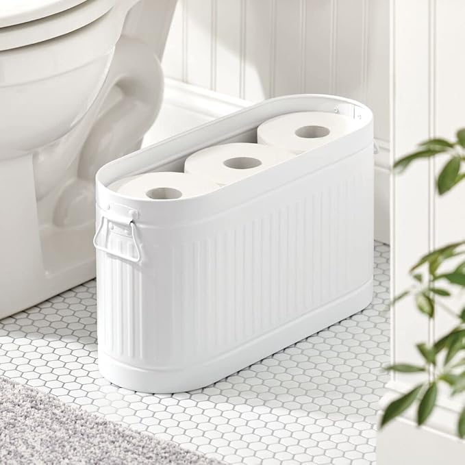 Large Steel Free Standing Toilet Paper Organizer, White