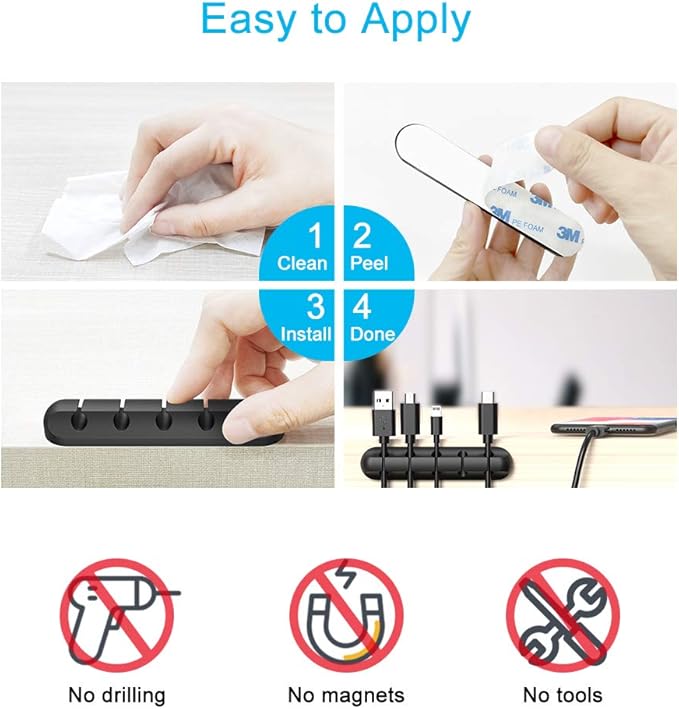 Cable Clips, INCHOR Cable Organizer Cord Holder for Desk, Charging Cable Holder Cord Clips, Nightstand Cord Organizer Cable Management Wire Clip (7, 5, 3 Slots)