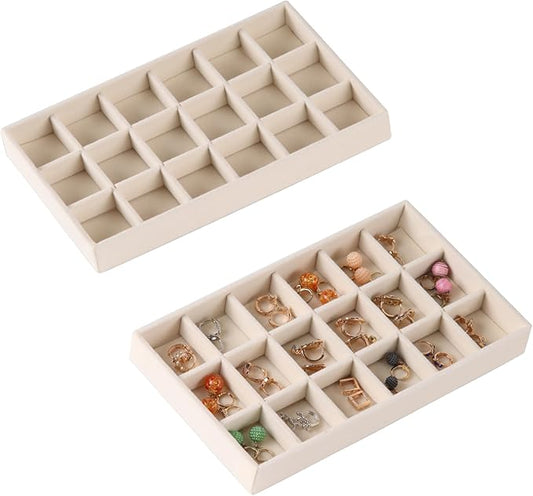 1 Pcs Earring Organizer Stackable Trays,Jewelry Drawer Inserts Container Display Case Storage for Earring Necklace Rings -Beige