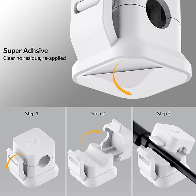 6 Pack Cable Organizer Clips, Adhesive Cord Holder for Desk, White