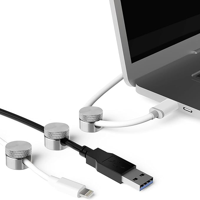 3PCS Premium Cord Holder for Nightstand, Computer Cord Organizer for Desk, Appliance Cord Organizers, Stick-On Cable Clip for Charger, Laptop, USB, Headphones, Wire Management Set, Silver