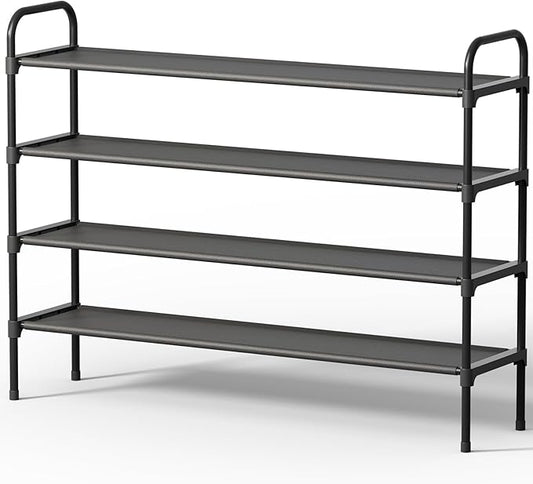 Kitsure Extra-Long Shoe Rack for Closet, Shoe Organizer for Front Door Entrance, Stackable Shoe Shelf, Detachable Closet Organizers and Storage, 39.0" Wide - 4 Tier, Black