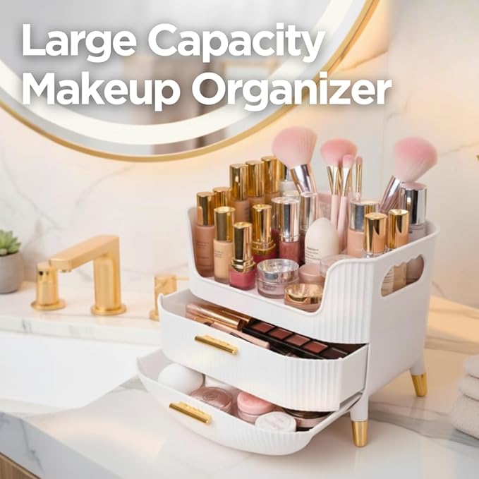Makeup Organizer with Drawers, Skincare Storage Box for Vanity, Pink