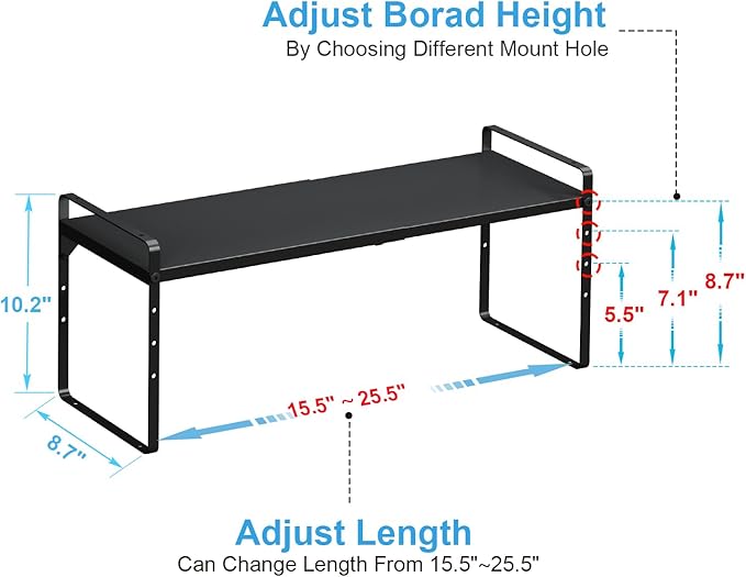 15.5 to 25.5 Inch Kitchen Cabinet Shelf Organizers, Adjustable Kitchen Counter Shelf Organizer, Set of 3 Expandable Countertop Storage Shelves, Stackable Design, 30LBS Heavy Duty, Space Saver