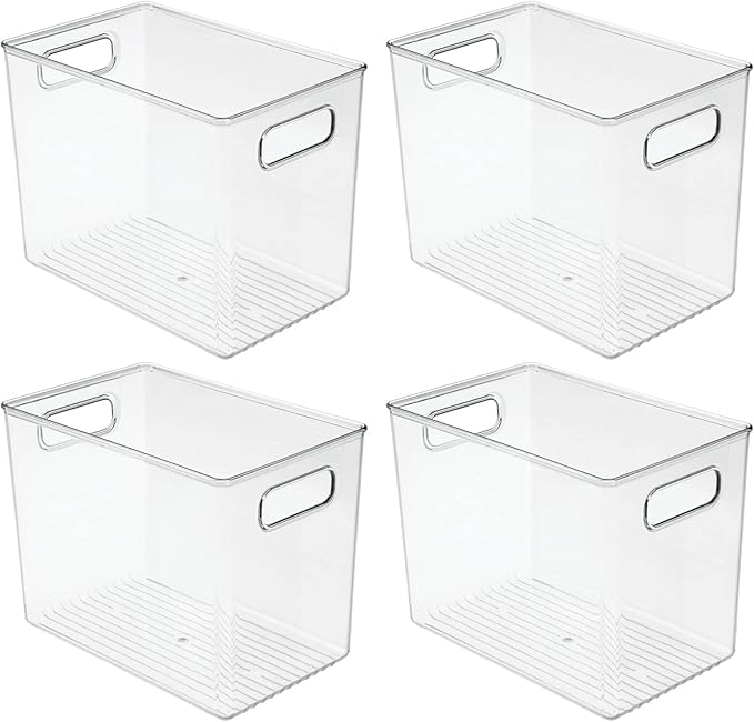 Plastic Deep Kitchen and Pantry Organizer Storage Bin with Handles for Cabinet