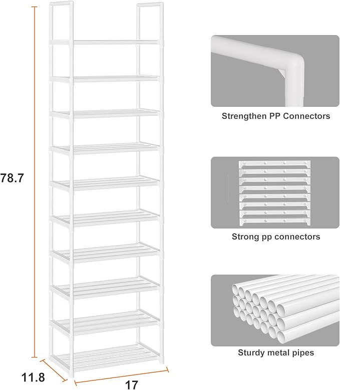 OYREL Shoe Rack Tall, Sturdy Metal Shoe Rack Organizer,Narrow Shoe Racks for Closets,Shoe Stand Shelf