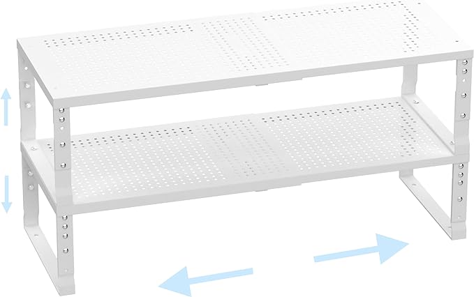 Expandable Adjustable Stackable Kitchen Organizer, 2Packs/White,Medium