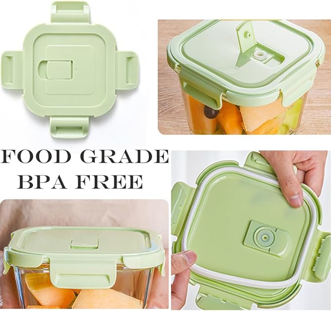 Square 2cup Glass Food Storage Containers with Airtight Lids