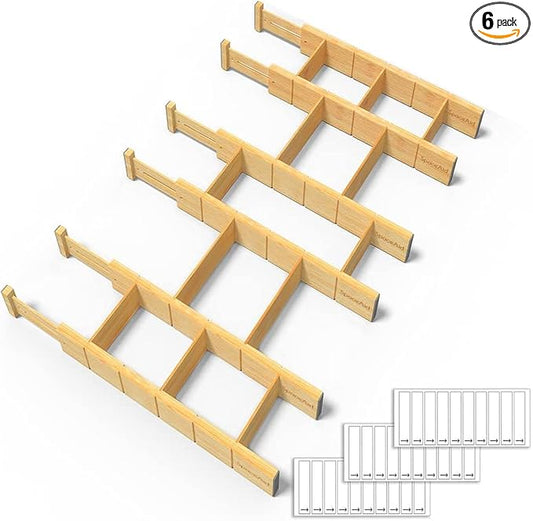 Bamboo Drawer Dividers with Inserts and Labels, 17-22 in
