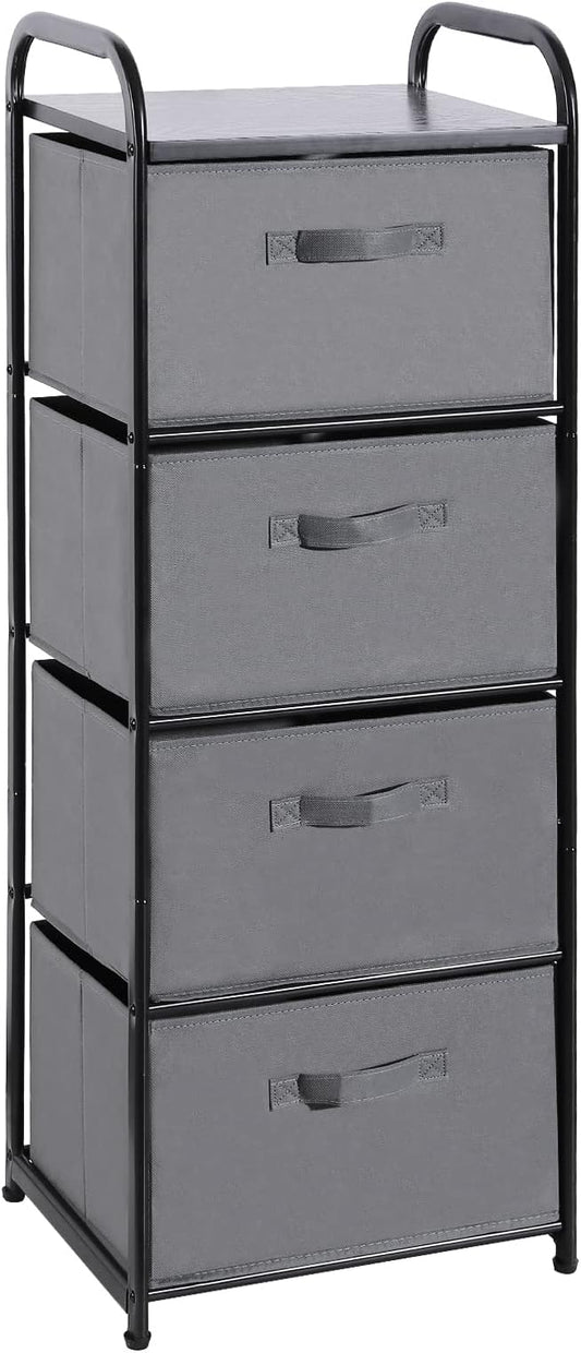 Houser 4 Drawer Fabric Dresser Tall Storage Tower, Dresser Chest with Wood Top