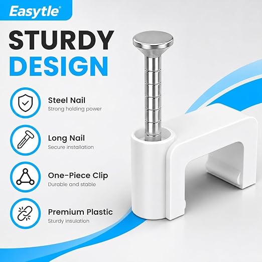 Cable Clips Nail in Cable Clips 100 Pcs 8mm Flat Ethernet Cable Wall Clips Cable Tacks Coax Cable Clip Speaker Wire Clips Cable Nails for Cords Cat5/Cat5e/Cat6/Cat7 RJ45 Cord Clips