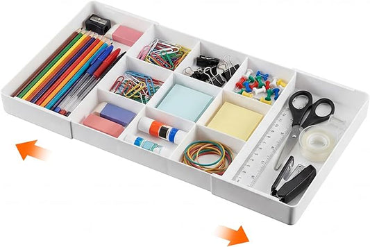 1 Pcs Large Expandable Acrylic Drawer Organizers, White,11 Compartments