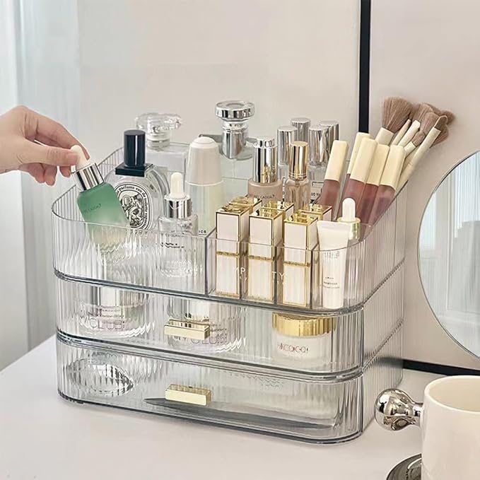 Makeup Organizer with Stackable Drawers, Nail Care -Clear
