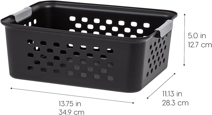 IRIS USA Plastic Storage Baskets, 6-Pack, Made in USA, Shelf Baskets Small Baskets Organizing Bins for Pantry Countertops Closet Shelves Laundry Room Office, Multi-Purpose, Nestable, Easy Carry, Black