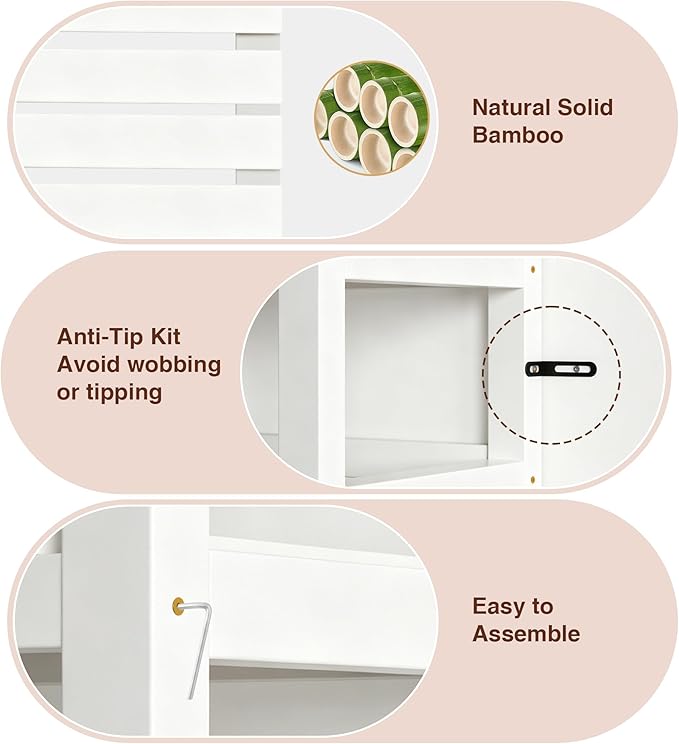 VASMIA 6-Tier Bamboo Shelf,Bamboo Storage Shelving Unit,Tall Bookcase with Adjustable Shelves,Multipurpose Storage Display Shelf for Bathroom, Living Room, Balcony, Kitchen,White