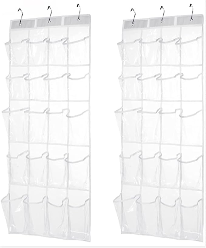 HomeRoots 2 Pack Minimalist Clear Over the Door Organizer with 20 Pockets, Over Door Organizer for Pantry, Bathroom, Closet Storage Door Organizer for Shoes and Toys