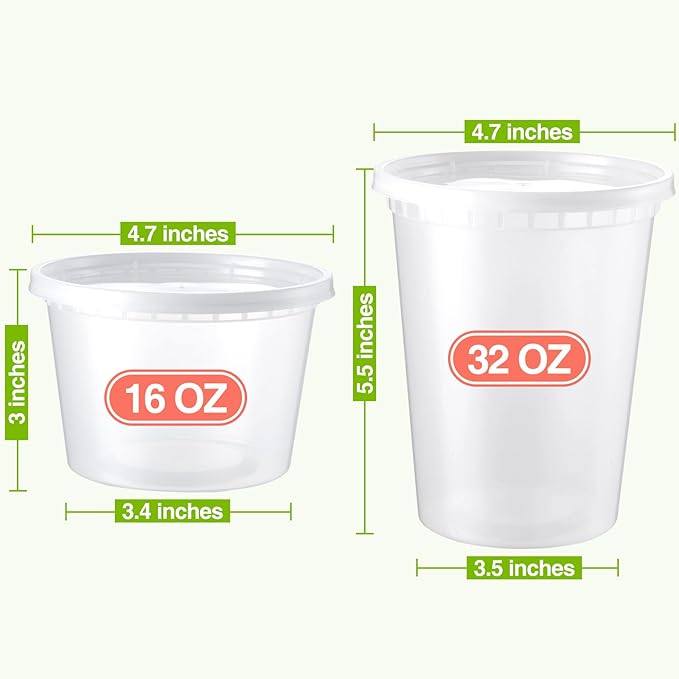 50 Set Deli Containers With Lids, [16oz 32oz] Combo Plastic Food Storage