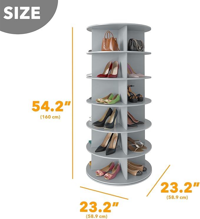 6 Tier Rotating Shoe Rack Tower, Spinning Shoe Display Lazy Susan, 6-Tier Gray