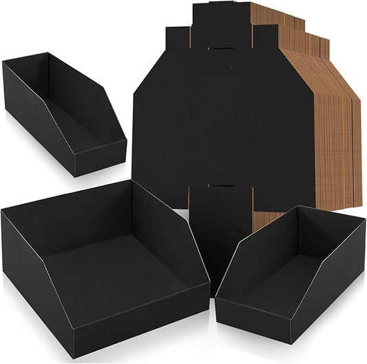 30 Pack 12 x 4/6/8 x 4.5 Inches Cardboard Storage Bins Open Top Bin Boxes Black