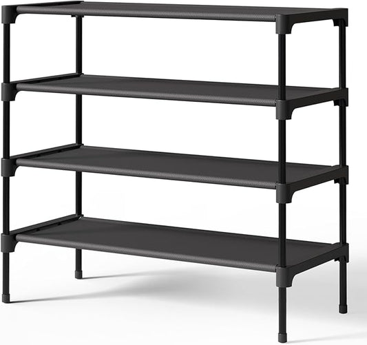 Kitsure Shoe Rack - Non-Woven Shoe Rack Shelf, Shoe Organizer for Closet, Entryway, Garage & Corridor, Stackable Shoe Shelves, X-Large, Black