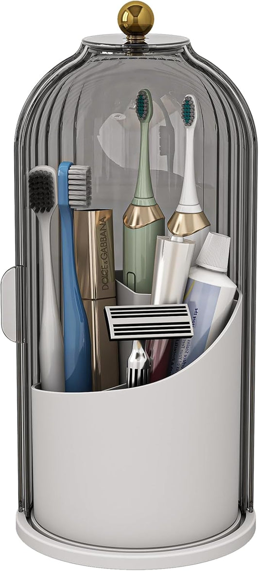 Dustproof Toothbrush Holders with Cover, Grey White