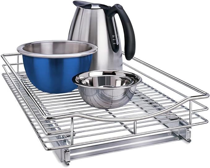 LYNK PROFESSIONAL® Pull Out Cabinet Organizer, 14" x 21" Slide Out Cabinet Organizer Pull Out Drawer – Pull Out Shelves for Kitchen Cabinets – Under Sink Organizers - Lifetime Ltd. Warranty, Chrome