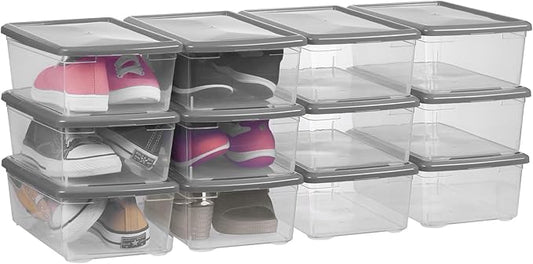 Clear Shoe Boxes Plastic Storage Bins with Latching Lid Rectangular Storage