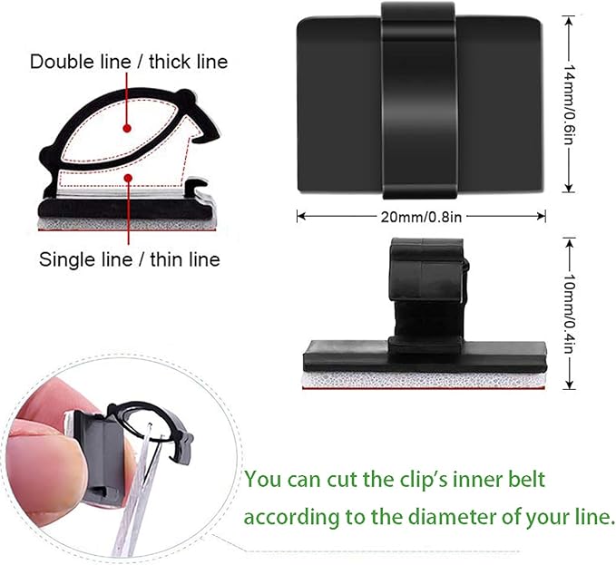 Cable Clips Self with 3M Adhesive Cord Organizer, Wire Holder Clamp Management Sticky for Desk Car Dash Cam Tables Wall, Black 50pcs