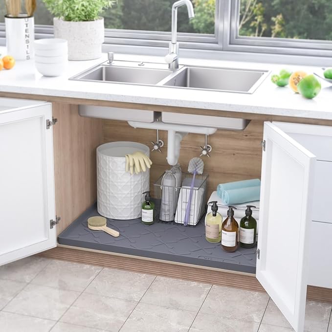 SIKADEER 28" x 19" Under Sink Mat Waterproof, Silicone Mat Kitchen Drawer Shelf and Cabinet Liner, Sink Protector for Kitchen Organizers and Storage, Boot Tray Pet Food Mats