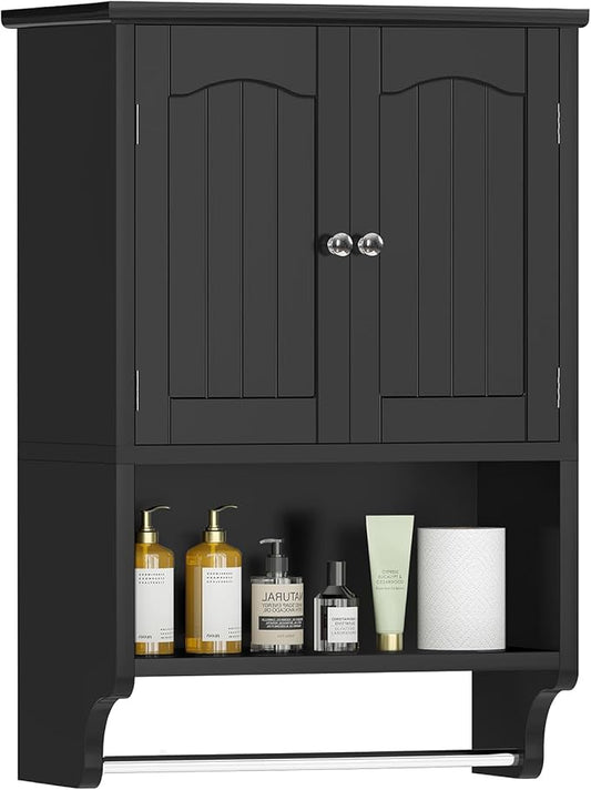Medicine Cabinet with Adjustable Shelves and Towel Rack, Black