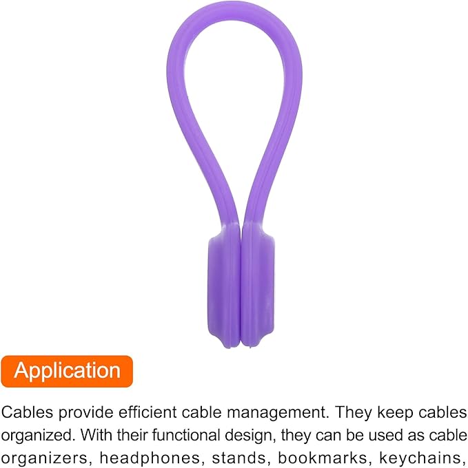 MECCANIXITY Magnetic Cable Clips 4.3 Inch x 0.6 Inch Purple Magnetic Cord Organizer Cable Ties Reusable Twist Ties for Home, Kitchen, Office, 10 Pcs