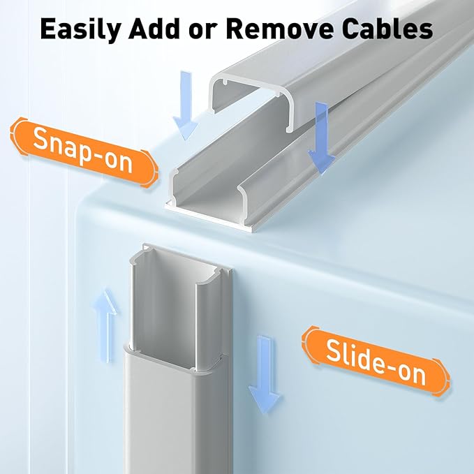 Delamu Cord Hider, 142in Cable Hider, Cord Covers for 2-3 Wires on Wall, Wire Covers for Cords, Wire Hiders for TV on Wall, Easier Setup Cable Cover Cable Management, W0.94 H0.47in, Grey