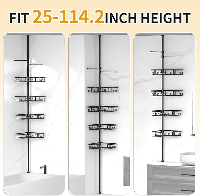 Shower Caddy Tension Pole with 2 Towel Bars