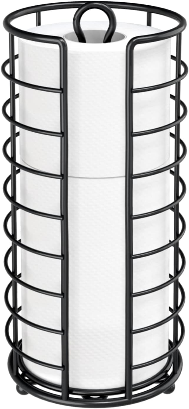 Toilet Paper Holder Stand, Freestanding Bathroom Toilet Paper Organizer, Black