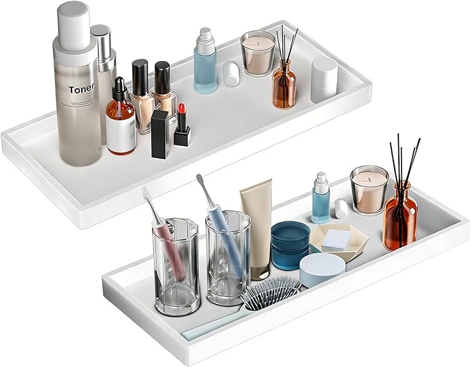 Large Silicone Bathroom Vanity Tray Set, 11.8 in, Black+White, Non-Slip