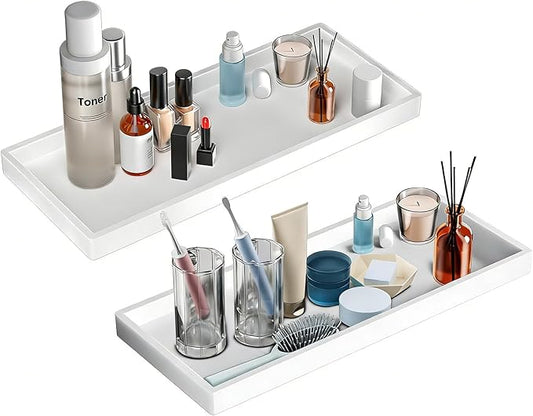 Large Silicone Bathroom Vanity Tray Set, 11.8 in, Black+White, Non-Slip