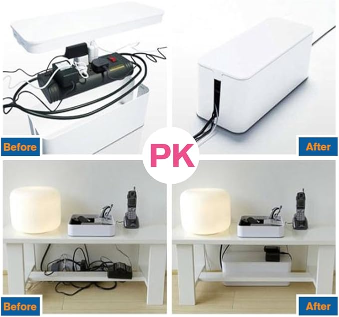 Cable Management Box, 2 Set Cable Organizer for Cable and Cord Management, White
