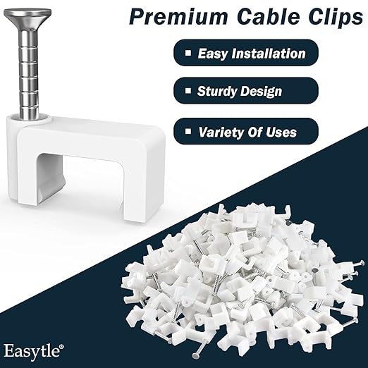 1000 Pcs 8mm Cable Clips Nail in Cable Clips Flat Ethernet Cable Wall Clips Cable Tacks Coax Cable Clip Speaker Wire Clips Cable Nails for Cords Cat5/Cat5e/Cat6/Cat7 RJ45 Cord Clips