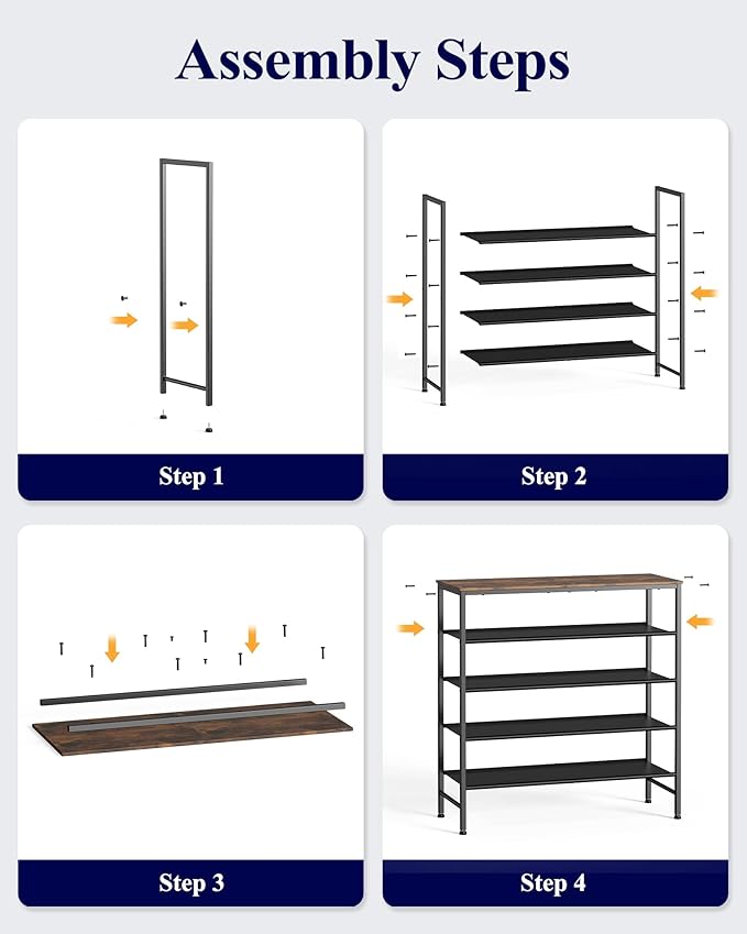 Kitsure 5-Tier Shoe Rack for Entryway - Space-Saving Shoe Rack Organizer with Wooden Top, Metal Frame Shoe Storage for Closet, Holds 15–20 Pairs, 29.5" x 11.4" x 31.1"