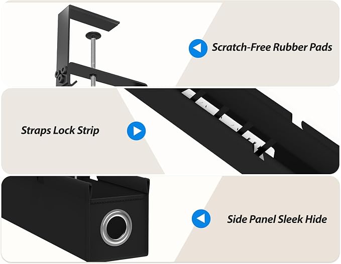 [Upgraded] Large Under Desk Cable Management Tray No Drill, Suolaao 30" Cord Organizer with Oxford Fabric, Clamp Mount, Holds 30 lbs, Large Cable Rack for Gaming & Home Office Standing Desk