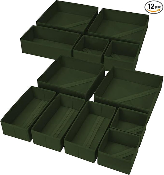 Drawer Organizer Clothes, 12 Pack Dresser Organizer, Green