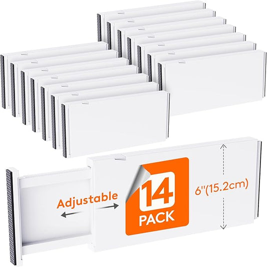 14 Pack 6" High Drawer Dividers 34-56cm/13.5-22" Adjustable Drawer Organizer