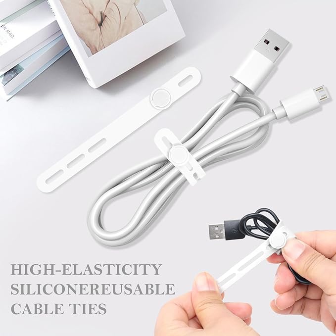 30Pcs Silicone Cable Ties, White