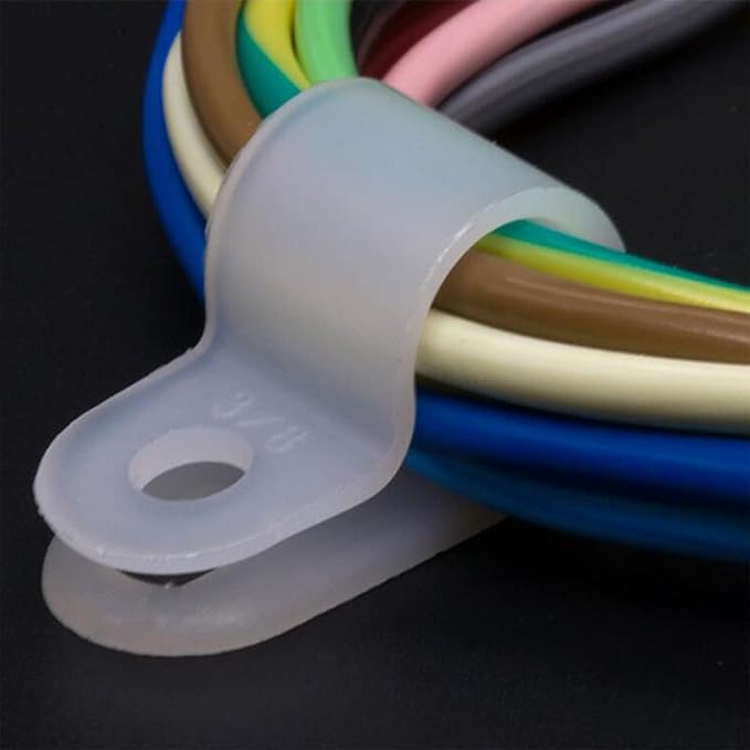 200 Pcs White Nylon R-Type Cable Clamp 3/8 Inch Cable Organizer Assortment Kit for Wire Management