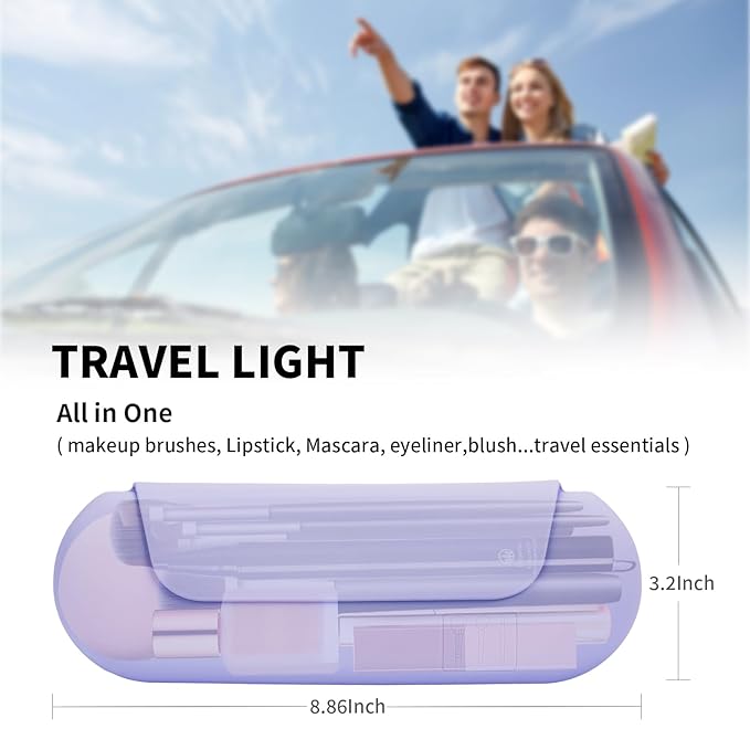 AGIKET Silicone Makeup Brush Holder Travel Cosmetic Bag：Soft Portable Cosmetic Face Brushes Holder with Upgrade Anti-Fall Out Magnetic Closure, Large Travel Makeup Brush Case - Lavender