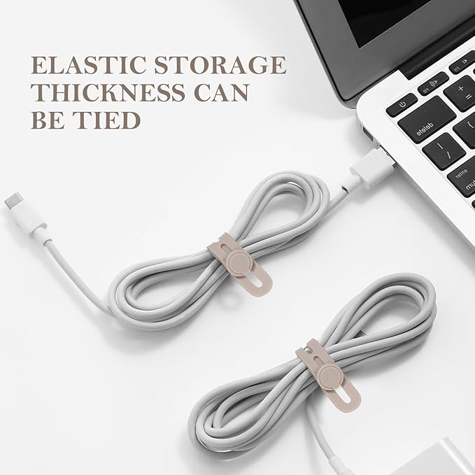Donruby 30Pcs Silicone Cable Ties - Reusable & Washable with Adjustable Locking Buckles, High Elasticity Cable Management Straps for Home, Office, School, Travel Essential Cord Organizer (Khaki)